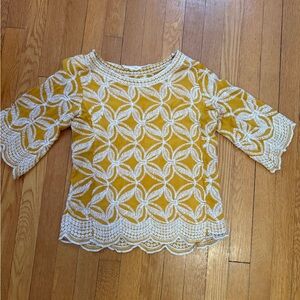 Solitaire Mustard and White Embroidered Top